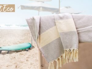 TOALLA PAREO ALGODÓN RIZO. MOD SOFT-ECO 90x180 CM COLOR BEIGE/MARRÓN. COD: 10517-AZ