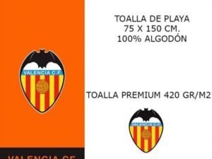 TOALLA DE PLAYAMODELO FUTBOL VALENCIA CF SEÑERA. EN ALGODÓN. COLOR NARANJA. TAMAÑO 75x150. COD: 5281710-AZN