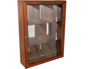 PACK 2 VITRINAS-8 NOGAL C/PUERTA Y ESPEJO 30x9x40C. COD:41154