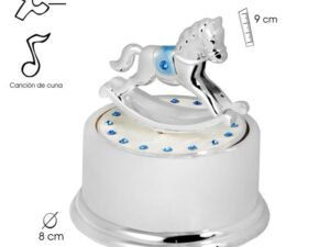 RELOJ MUSICAL PLATEADO CABALLO AZUL. COD: 0017131