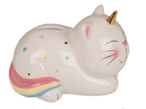 HUCHA CERAMICA GATO UNICORNIO CON LLAVE OB155 16X1. CD: 42530