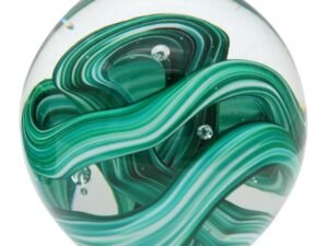 PISAPAPELES BOLA EN VIDRIO. MOD: AGUAMARINA VERDE. MULTICOLOR. 8 X 8 X 7.5 CM. COD: 27915