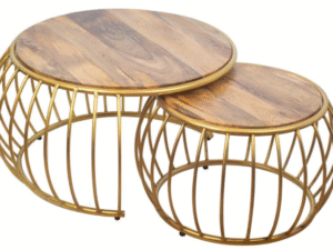 DOS MESITAS CIRCULAR BAJA DE INTERIORES DE MADERA.  COD: 36349