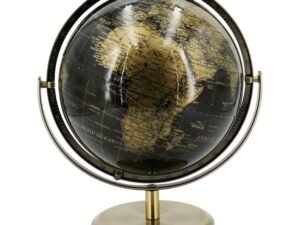 GLOBO TERRAQUEO EN PVC Y METAL. EN NEGRO-DORADO. 23 CM. COD: 33653