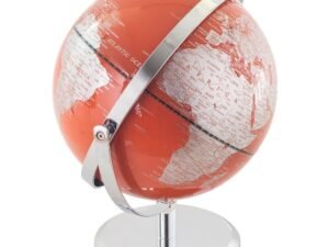 GLOBO TERRAQUEO EN PVC Y METAL. EN ROJO-PLATA. 23 CM. COD: 33654