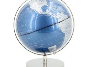 GLOBO TERRAQUEO EN PVC Y METAL. EN AZUL-PLATA. 20 CM. COD: 33654