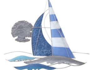 ADORNOS DE PARED. METAL. MOD: BARCO EN MAR LUNA GRIS COD: 34153
