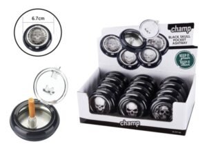 DISPLAY-12 CENICEROS BOLSILLO SKULL NEGRO STDOS. 4 COD: 31494