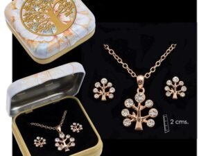 SET COLGANTE + PENDIENTE  ARBOL VIDA ORO ROSA COD: 0000687
