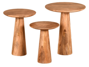 JUEGO TRES MESITAS DE MADERA TIPO SETA.  COD: 30502