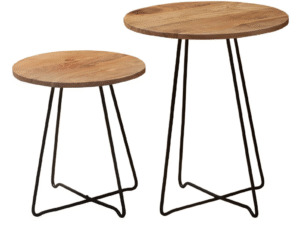 SET DE 2 MESITAS CIRCULARES ALTAS DE INTERIORES DE MADERA. COD: 34163