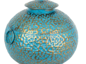 JARRÓN DE HOJALATA BOLA CON TAPA. AZUL ESTAÑO. GRANDE. MOD: ANTIGUO VII. COD: 34064.