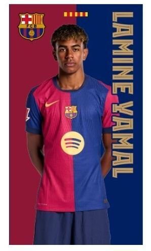 TOALLA DE PLAYA MODELO FUTBOL FC BARCELONA LAMINE YAMAL. EN MICROFIBRA. COLOR AZUL-GRANA. TAMAÑO 70x140. COD: 39122093